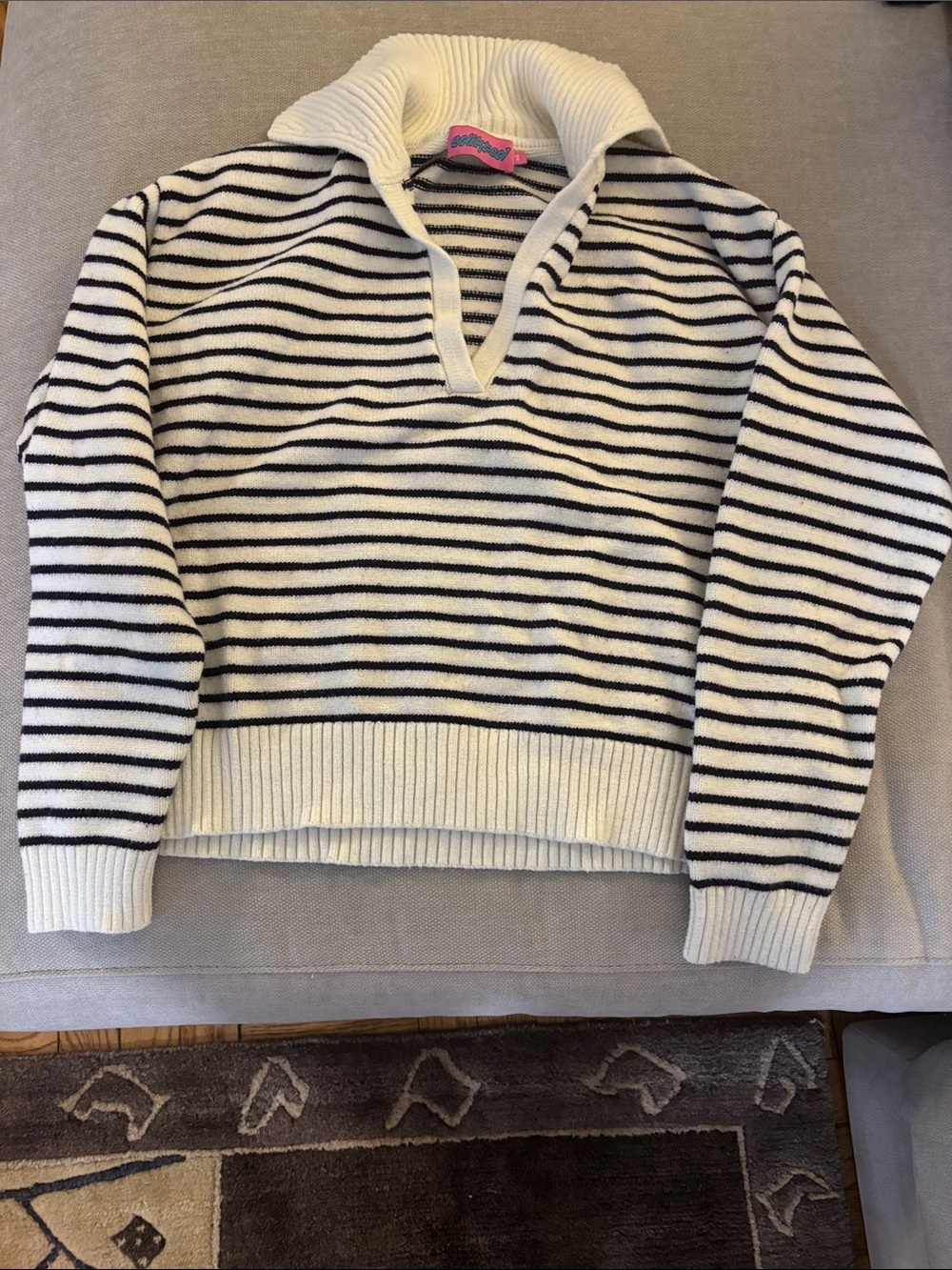 Edikted Striped Pullover Sweater in Cream and Black